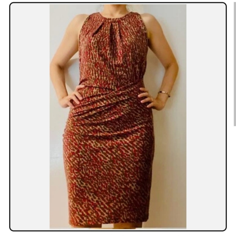 Michael Kors Brown and Orange Ruched Sequin Sleeveless Sheath Dress Size S